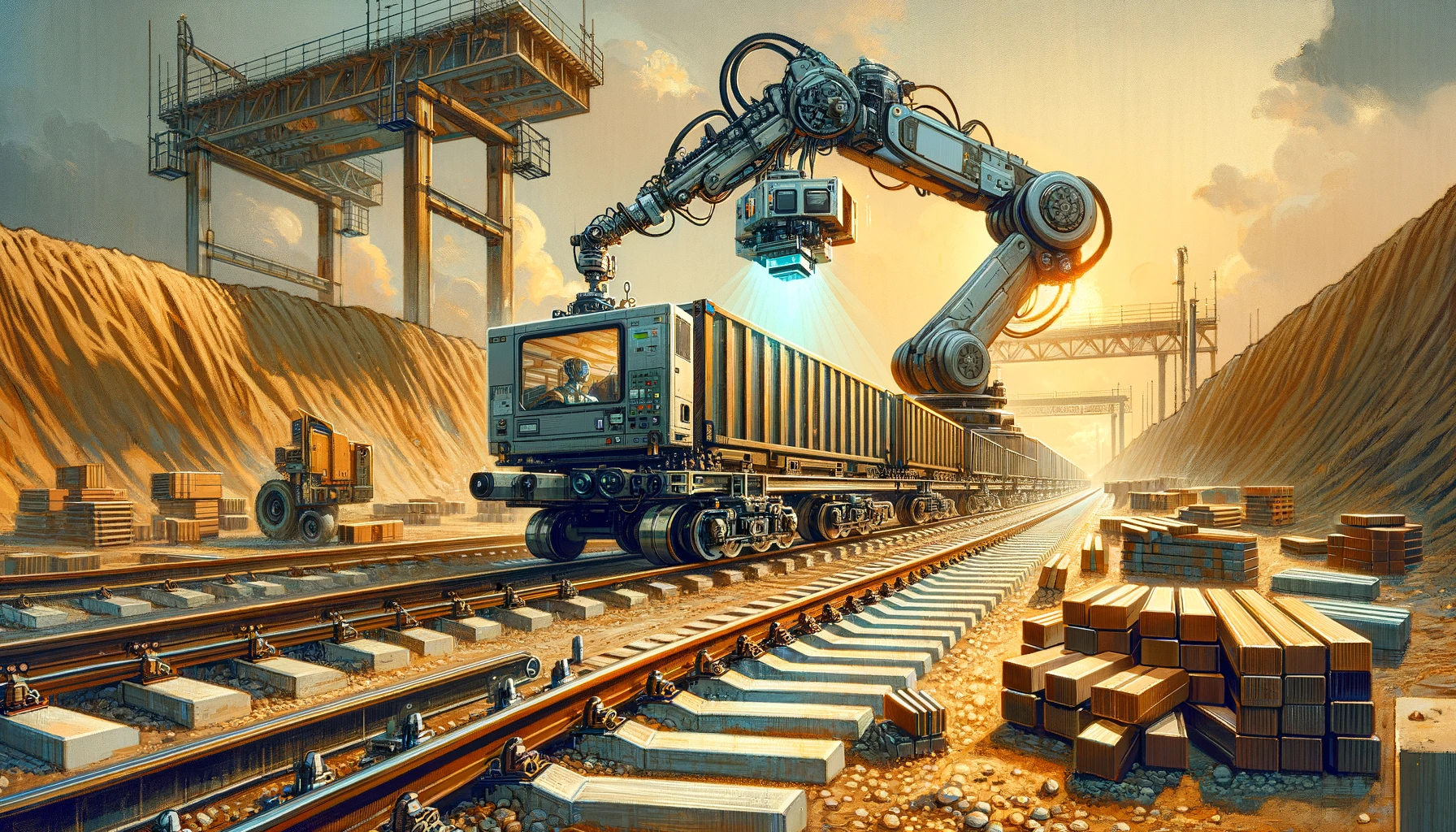 The illustration for the article on how machine vision technology supports railway operations by ensuring a steady supply of joint plates is ready, depicting the integration of advanced technology in railway construction.