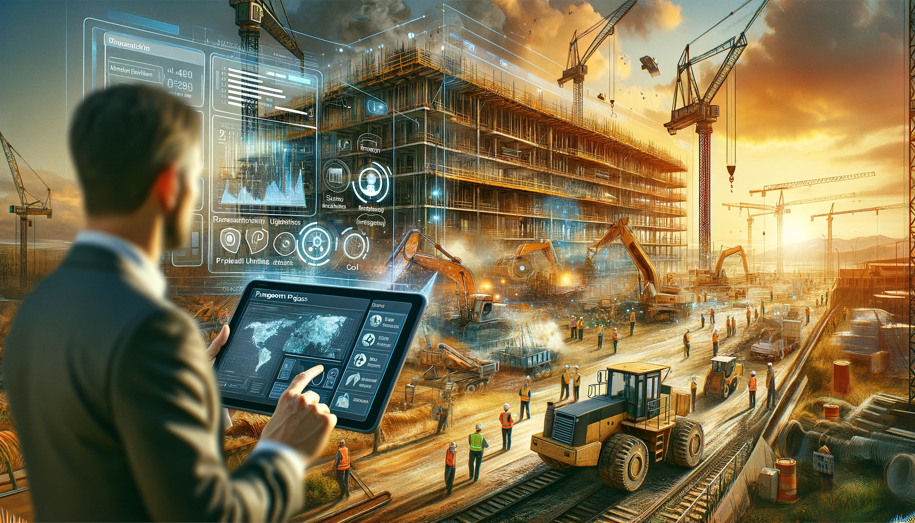 The illustration for the article on how a construction company uses AI to enhance transparency and efficiency in their projects is ready, featuring a dynamic scene where technology meets traditional construction work.