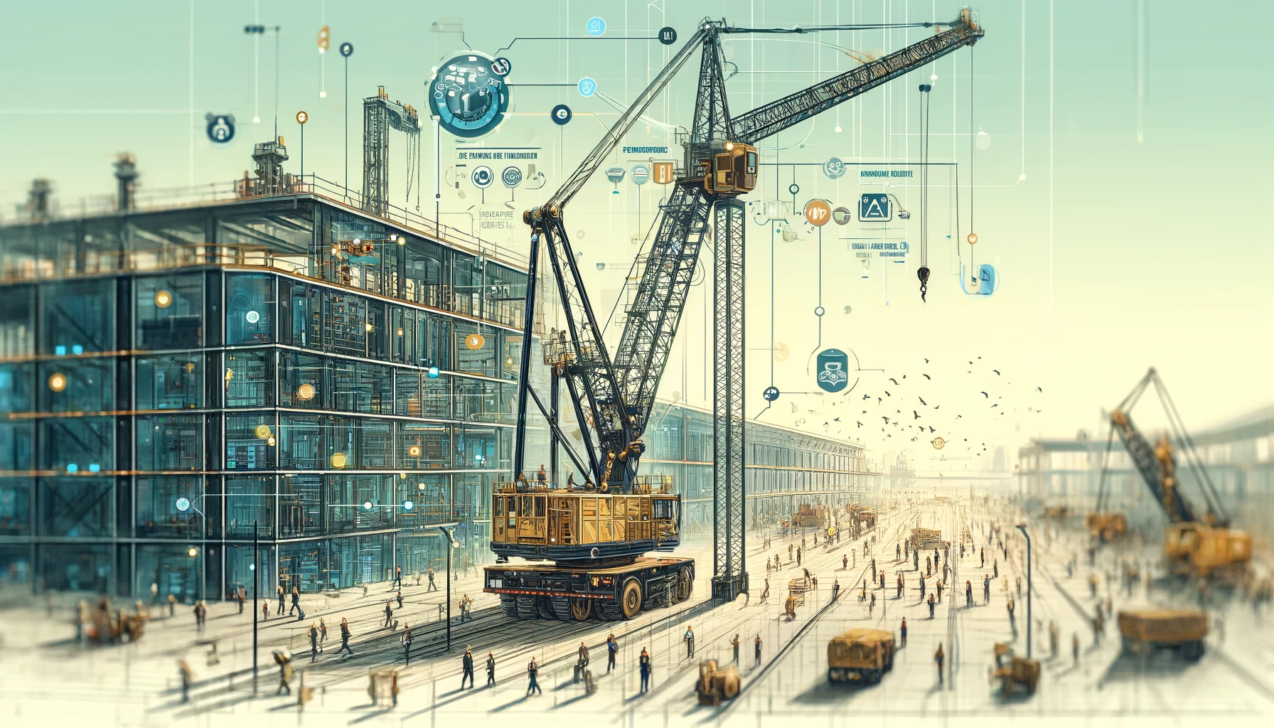 Here is the illustration for the article about the construction company's use of AI to optimize crane operations.